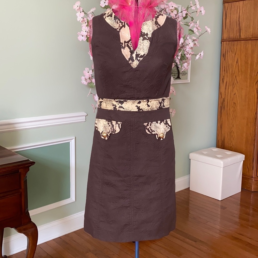 MILLY New York Brown Quilted Dress w/Leather Trim